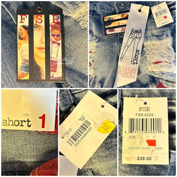 FSR NEW Distressed Visible Contrast Paisley Pockets Denim Shorts 1 / 25 - Picture 3 of 4